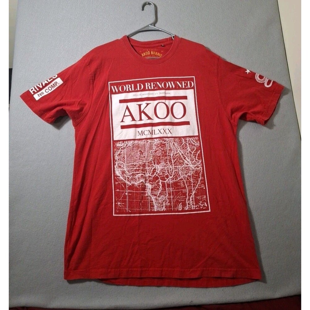 AKOO Shirt Mens T Shirt 3X Red World Renowned Ricals No Comp Cobra AOP EUC